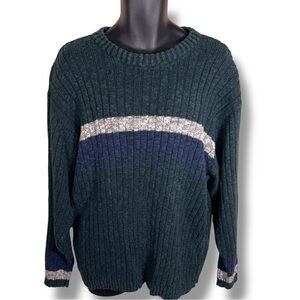 XL Vintage Country Seat Mens Sweater Green Long Sleeve Knit Academia Cotton